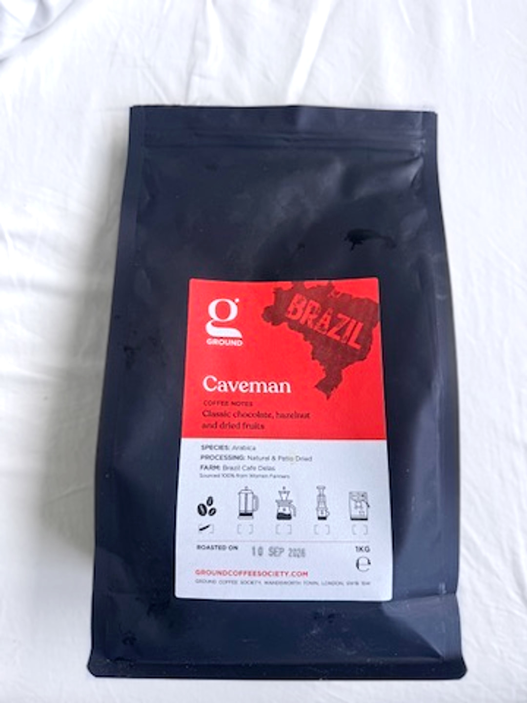 Real Home Coffee Index photograph of a Ground Coffee Society Caveman House Espresso bag